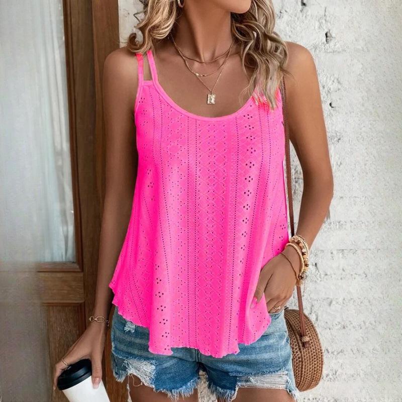 QICED Women's Double Shoulder Camisole Tank Top O-Neck Jacquard Inner Sleeveless Bottom Shirt