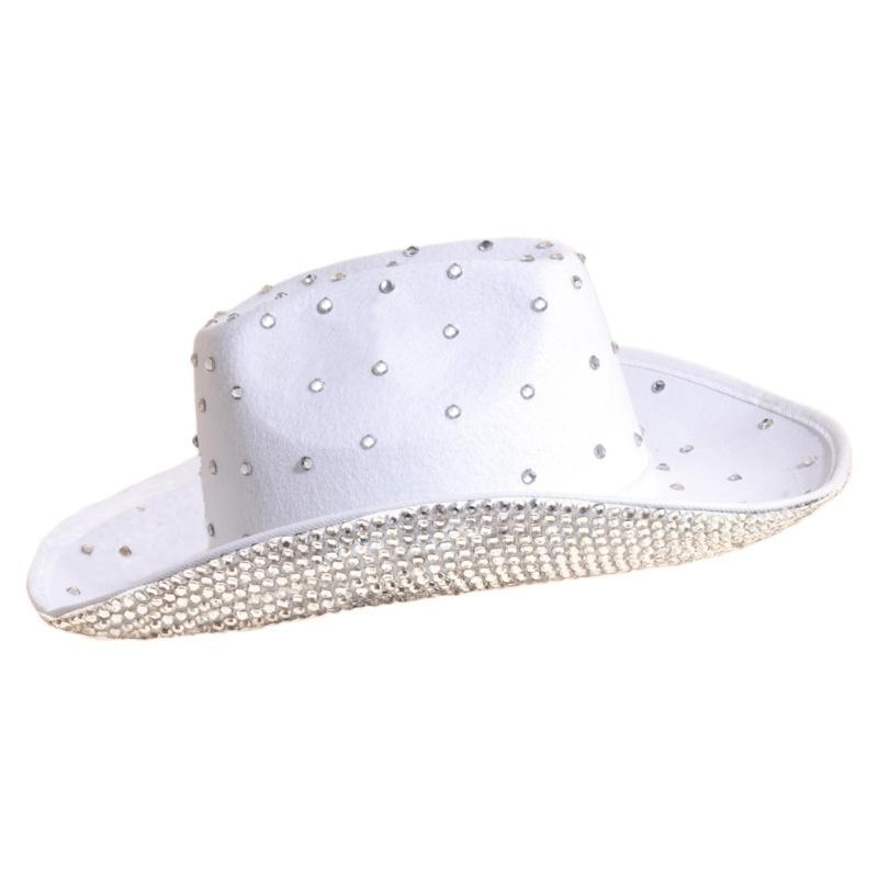 Vacation Cowboy Hat Panama Hat Crystal Brim Hat Rhinestones Hand Beading Crystal for Carnivals Music Festival