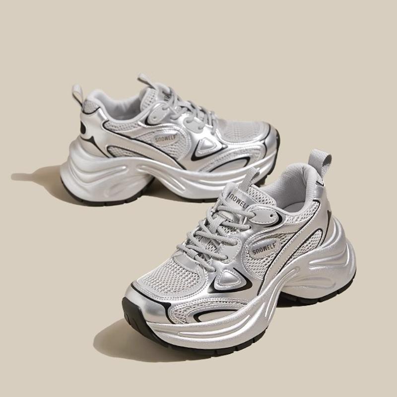 

Женские повседневные кроссовки, модные, увеличивающие рост, спортивная обувь для скейтборда, теннисные женские кроссовки, спортивная обувь на толстой платформе для подиума 40 серебряный