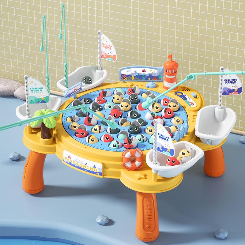 Children's Interactive Magnetic Fishing Toy with Lights & Music - Large Rotating Table for Early Education and Parent-Child Play