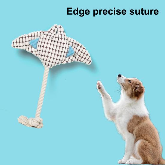 Plush Manta Ray Dog Chew Toy with Cotton Rope Squeaky Stuffed Sea Animal Plushie Boredom Reduction Dog Teething Interactive Toy