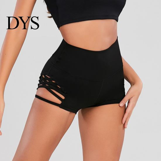 Gym Shorts Women Pants High-waist All-match Hollow Cross Fashionable Running Elastic Waist Short for Home Sport