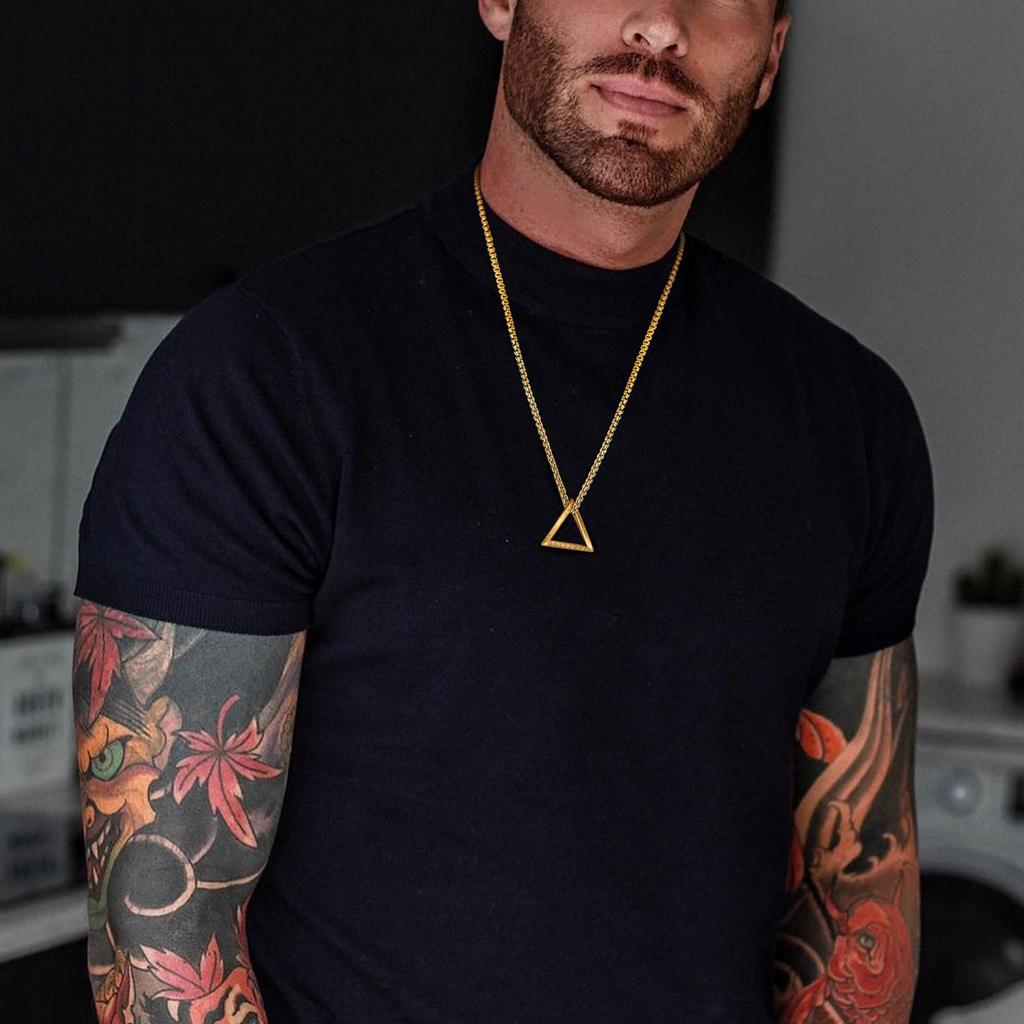 Men's Viking Necklace Stainless Steel Geometric Pendant Waterproof Amulet Collar 55 60 70cm Box Chain
