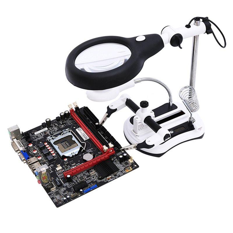 ABWR-Clip-On Auxiliary Magnifier With Three-In-One Welding Function, 4 Lenses& 18 LED Lights Soldering Iron Stand EU Plug