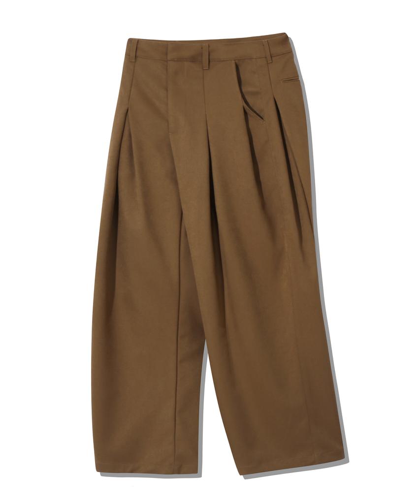 TRILLION Wool-Like Inverted Tuck Wide Pants [Camel]