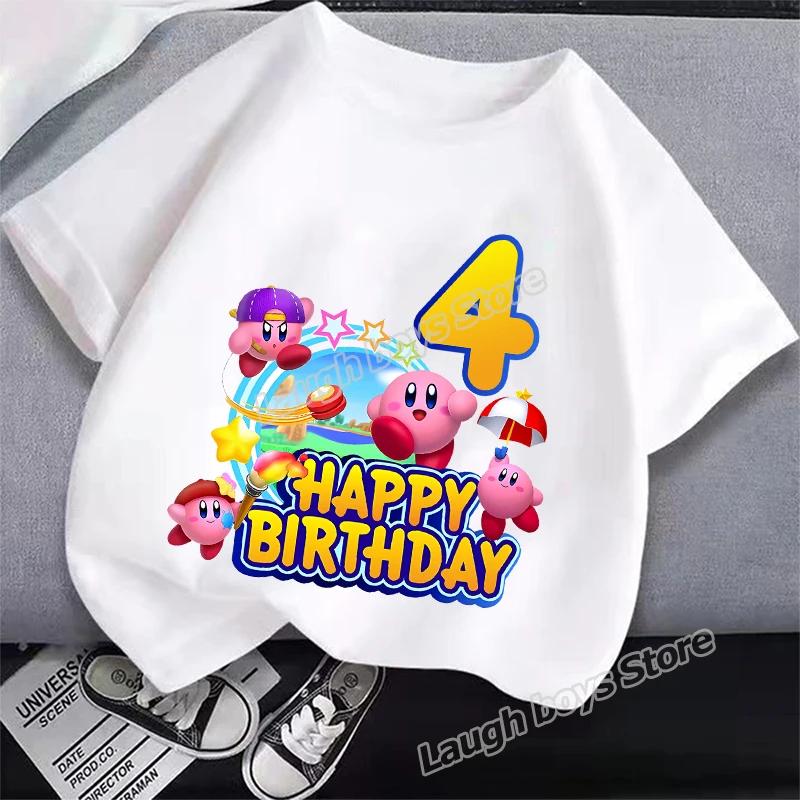 Kirbys Baby Cotton T-Shirt Kids Summer Top Cute Game Clothing Boy Girl Birthday Number Tee Anime Clothes Cartoon Letter Top Gift