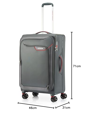 American Tourister APPLITE 4.0 Suitcase, Spinner 71/27, Medium Size, Expandable, Lightweight, 76/85L, 71cm, 2.6kg, Gray Red