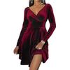 Damen Wickel V-Ausschnitt Langarm Samt Glitzer A-Linie Cocktailparty Swing Fit and Flare Skater Mini Kleid