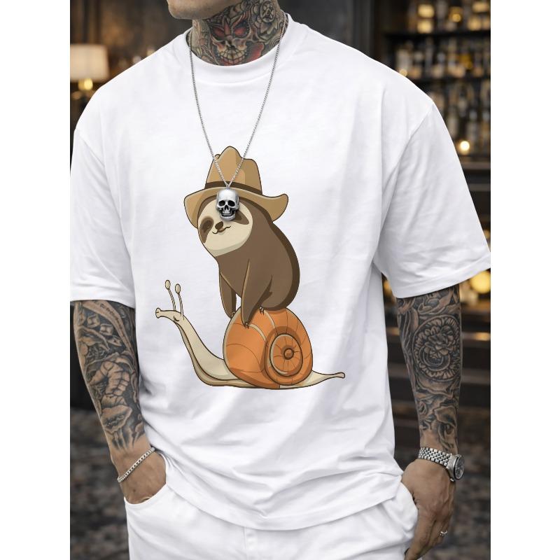 

Men S T-Shirts Sloth Riding Snail Cowboy Hat Letters, Men S Novel Pattern Design T-Shirts, Fashionable , Comfortable And Versatile Summer T-Shirts S белый