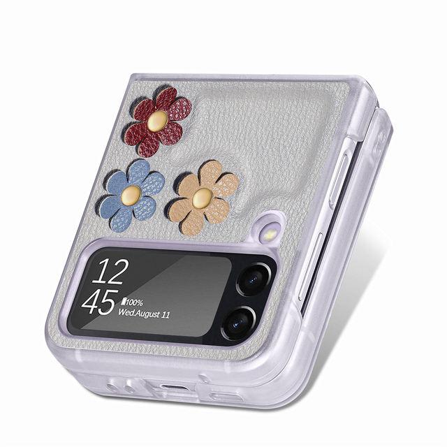 Anti -Scratch Flower Fashion Slim Leather Case For Samsung Galaxy Z Flip4 5g Flip 4 Zflip4 Phone Accessories For Samsung Flip4