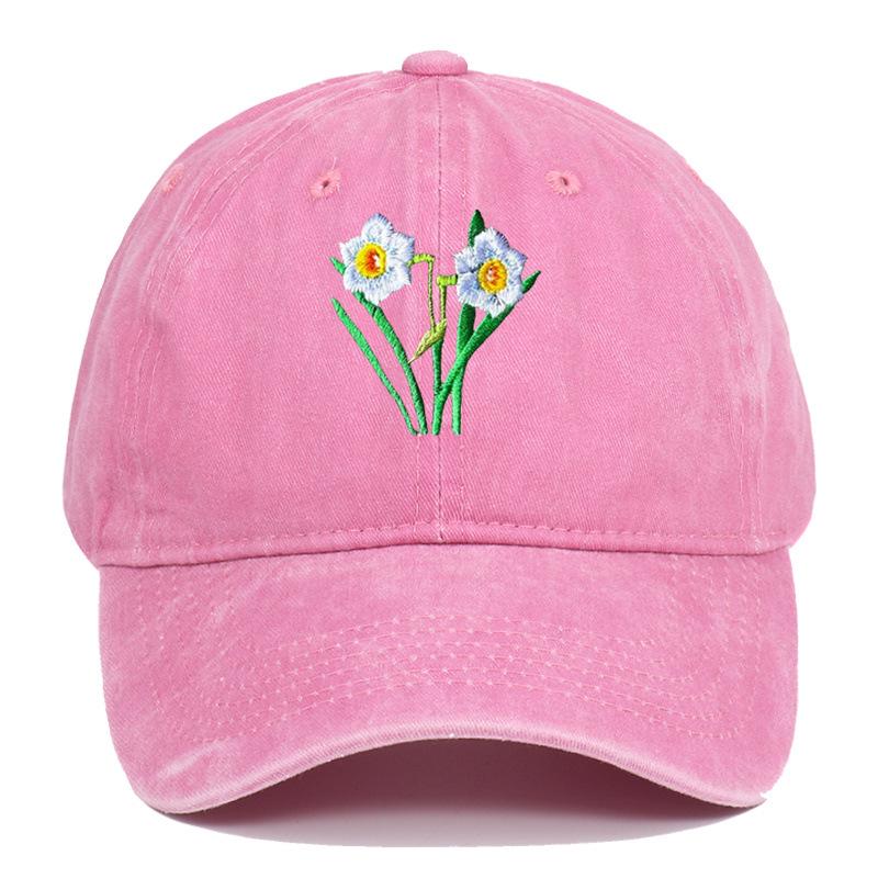 Men s Retro Washed Cotton Embroidered Distressed Dad Baseball Cap with Soft Brim One Size розовый