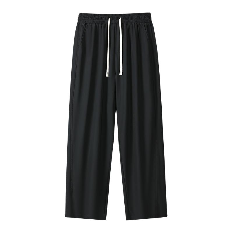 Men Elastic Waist Straight Leg Pants Casual Loose Drawstring Summer Trousers