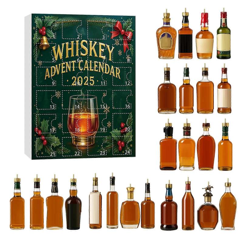 2025 Whiskey Advent Calendar - 24 Days Premium Whiskey Tasting Experience for Christmas Countdown, 2D Flat Plane Design with Airplane Box