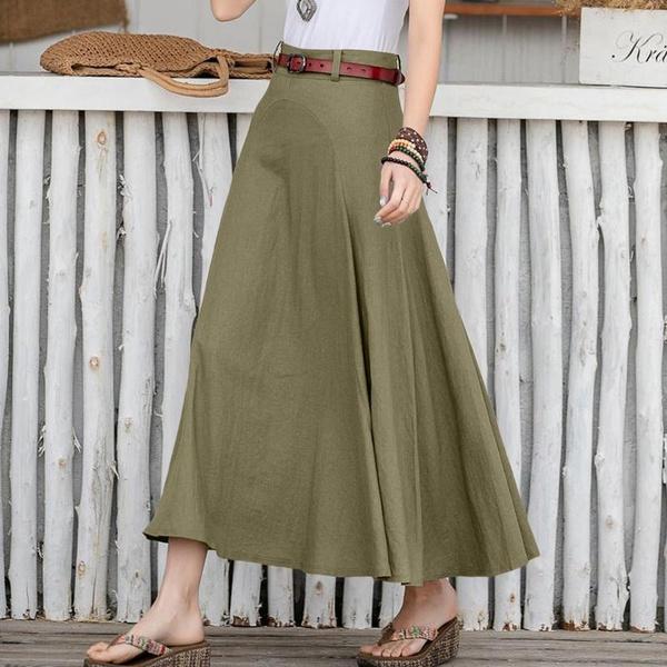 Übergröße Abend Baumwollrock Midi Knöpfe Rock Damen Sommer Mode Elastischer Bund Kleid