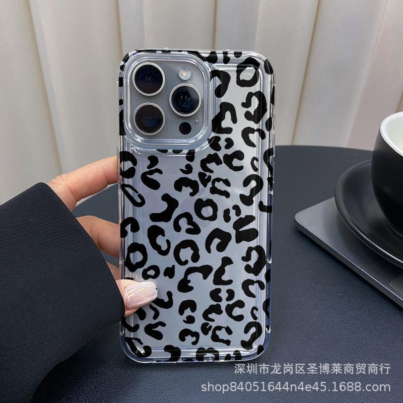 Black leopard print for Apple 15 mobile phone case iphone12promax transparent 14/13/11/XSMAX airbag 16