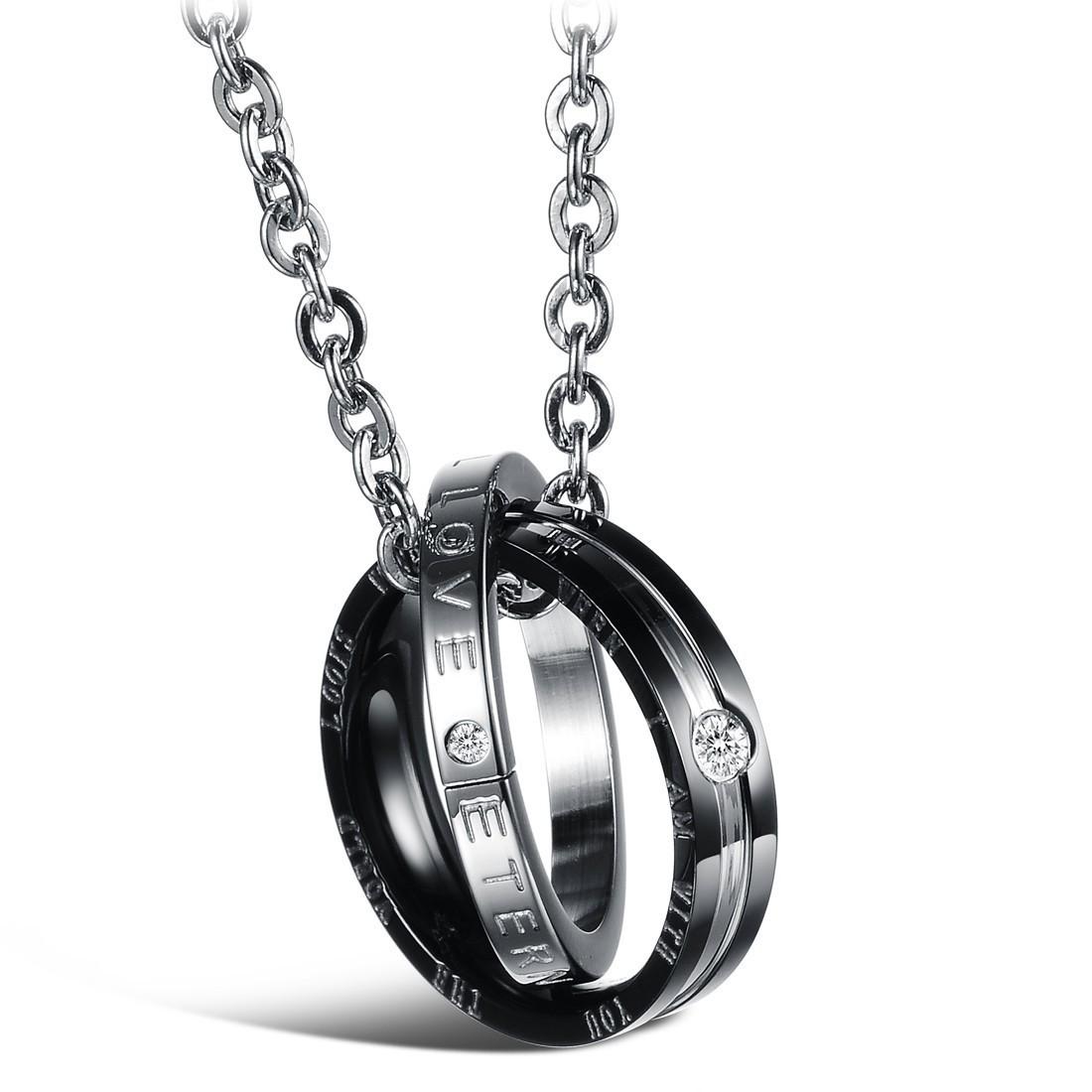 

2026 jewelry European and American personalized double ring pendant, classic couple necklace jewelry 60CM