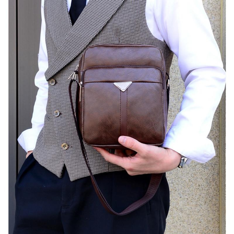 Men's Casual Crossbody Briefcase Backpack Korean Business PU Leather Business Solid Color Messenger Bag