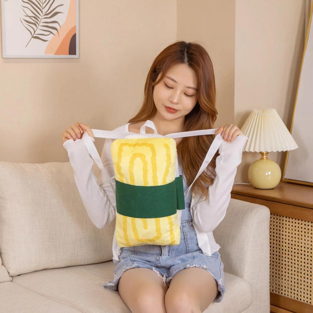 1pc 35-45CM Lovely Sushi Plush Backpack Toys Cartoon Fried Shrimp Sushi Omelette Sushi Pillow Stuffed Soft for Girls Baby Decor
