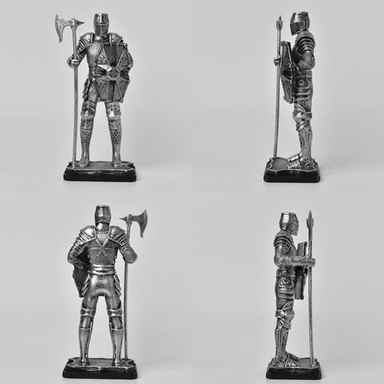 Medieval Knight Figurine, Vintage Resin Statue with Metallic Finish, Handcrafted Armor & Shield Details for Bookshelf, Office Desk Decor, Industrial