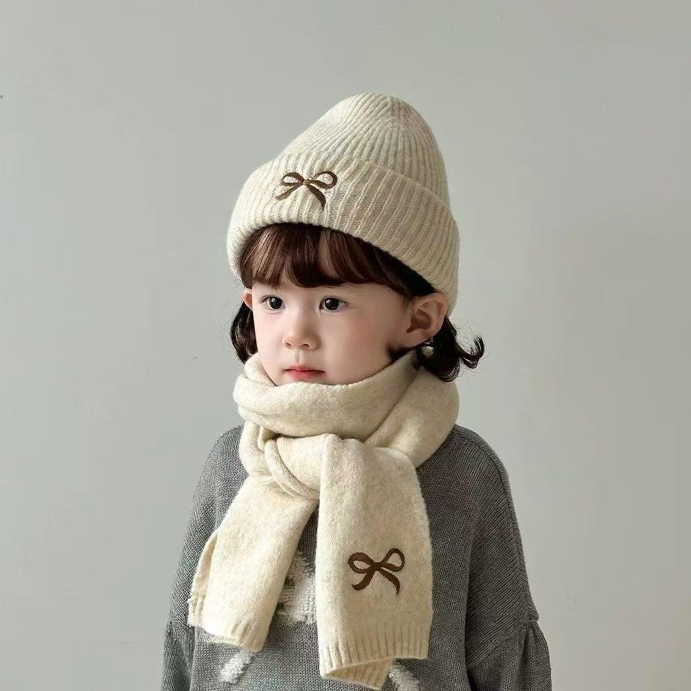 Children's hats, scarves, two-piece sets, bow-tie wool hat covers, autumn and winter warm middle-aged and older children's students' baby knitted hats