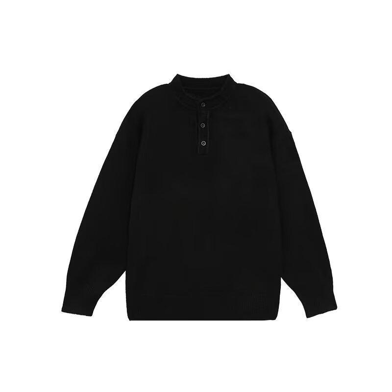 Men's Trendy High-End Henley Collar Sweater - Casual, Warm, Knitwear for Autumn/Winter