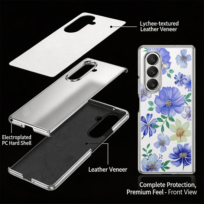 Retro Leaves Flowers Case For Samsung Z Fold 8 Ultra 7 6 5 Hybrid 3in1 Leather Skin Plating Folding Phone Cover For Galaxy Z Fold8 Fold7 Fold6