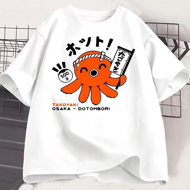 Unisex Tshirt Cute Takoyaki Octopus Graphic Tee Crew Neck Short Sleeve Japanese Cartoon Print Casual Street Daily Top