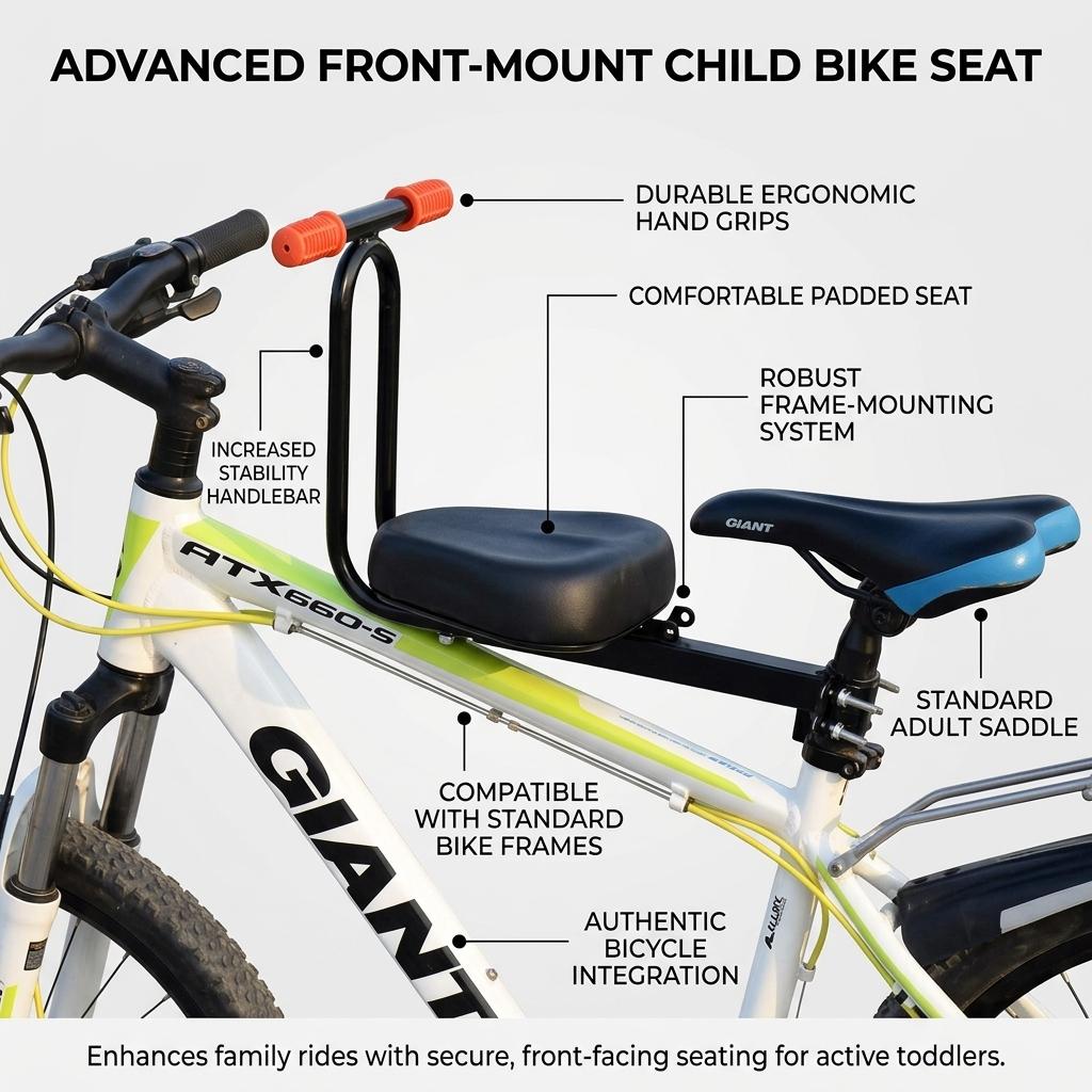 Universal Front Child Safety Seat For Mountain Bikes E Bikes Multi-Functional Installation Comfortable Riding Experience