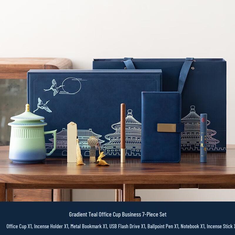 YIXI Gradient Cyan-Green Ceramic Business Desk Set