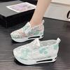 Spring and summer new round head cover foot thick sole casual large size women's deep mouth sports embroidery mesh single shoes women