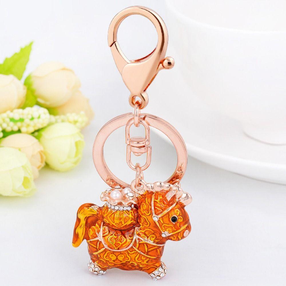 Zircon Zodiac Horse Pendant Exquisite New Year Pendant Sweet Horse Year Keychain  Car Key Ring