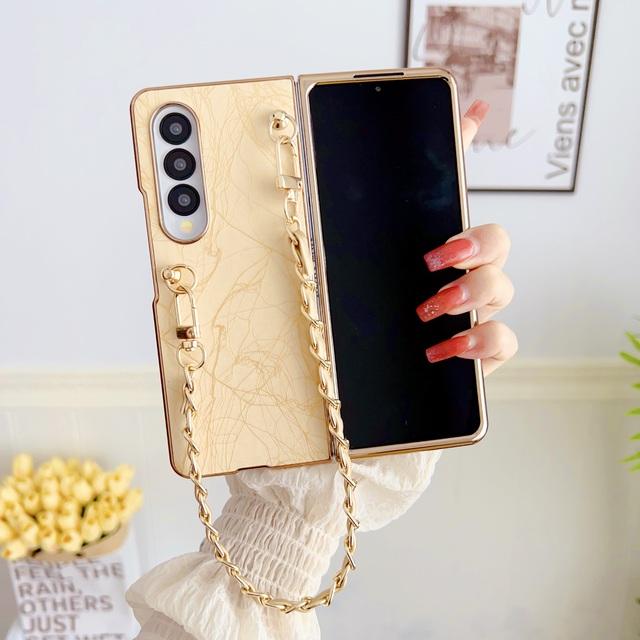

Для Samsung Galaxy Z Fold 4 3 Роскошный чехол с гальваническим покрытием и росписью с браслетом Противоударная защита Жесткая задняя крышка Аксессуары for Samsung Z Fold 3