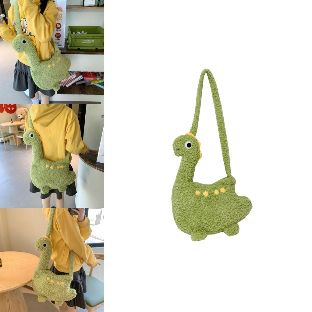 Cartoon Dinosaur Plush Bag For Girls Soft Toy Shoulder Wallet With Zipper Closure