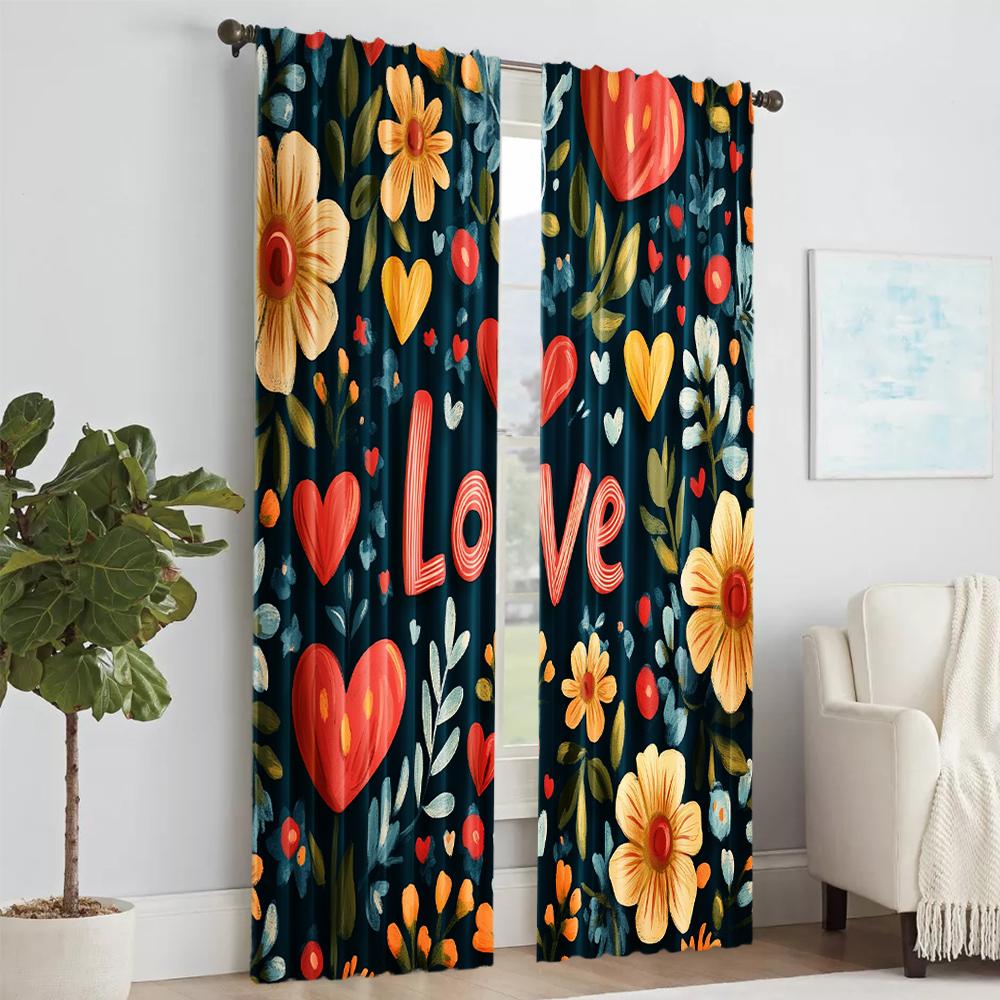 2 Pcs, Versatile Polyester Transparent Curtains for Home Decoration Boho Flowers and Leaves Love Letters for Use In Bedrooms and