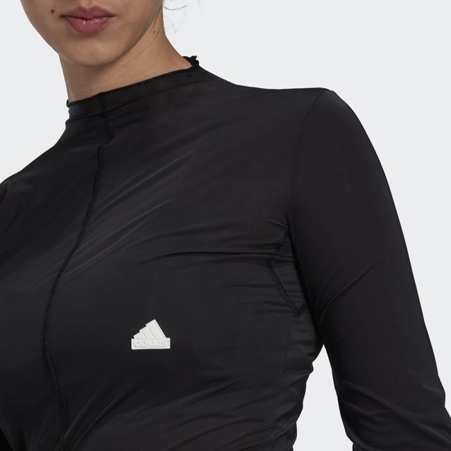 Adidas New Long Sleeve T-Shirt With Logo On High Collar Women Tops Black HM2838