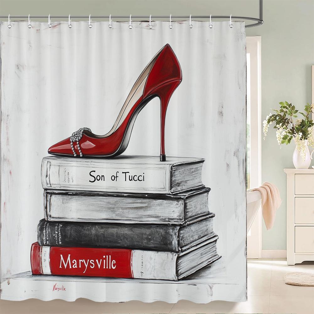 Modern and Fashionable Perfume and Flower Style Shower Curtain Bathroom Bath Curtain Home Decoration Curtain With Hooks