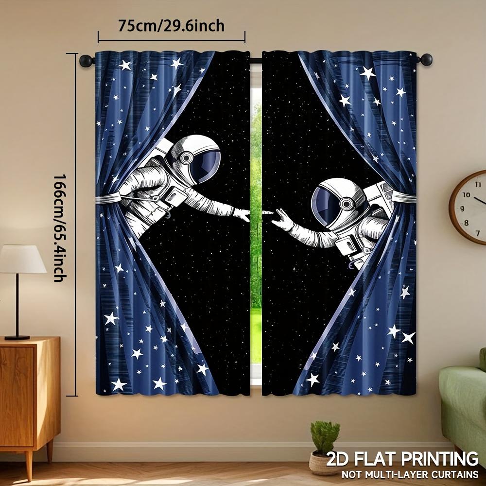 Modern Astronaut Themed Curtains Space Adventure Made Polyester Suitable Bedrooms Set Of 2 With Rod Pocket Bedroom Decor