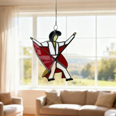 Dancing King Hanging Decoration Stained Glass Style Spinner Kinetic Acrylic Hanging Ornament for Window Porch Garden Artistic Housewarming Gift