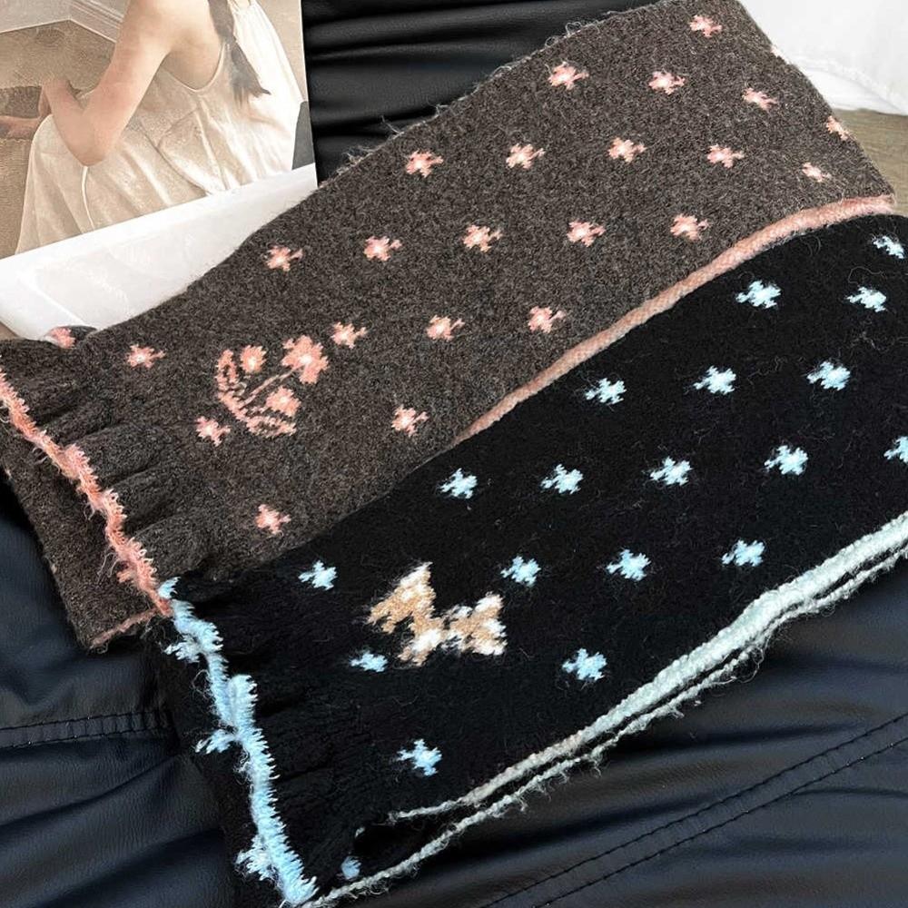 Nuova Sciarpa Lavorata a Maglia con Cervo Piccolo Sciarpa Calda Invernale in Lana con Motivo Floreale Bordatura in Pizzo Double-Sided Sciarpe in Cashmere Pashmina