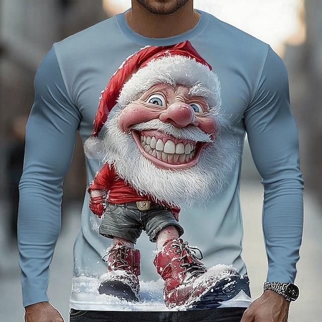 

Christmas Men s 3D Printed Funny Santa Claus Long Sleeve T-Shirt O-Neck Autumn Winter Casual Comfortable T-shirt S