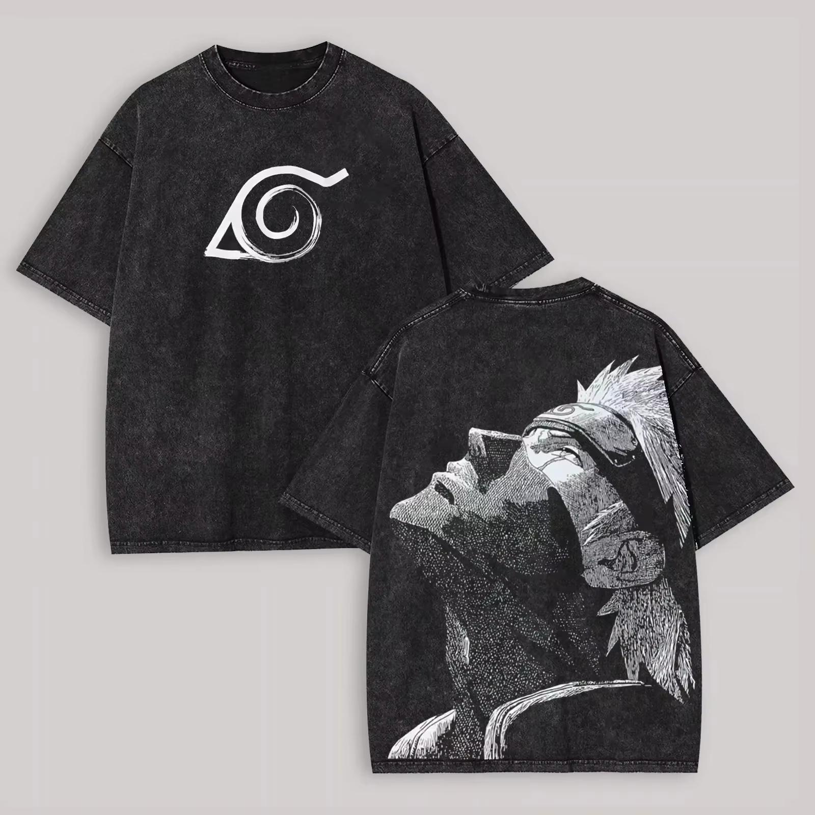

Kakashi Hatake T Shirt Naruto Men Acid Wash Back Print Konoha Anime Graphic Streetwear New Summer Cotton Tshirt M