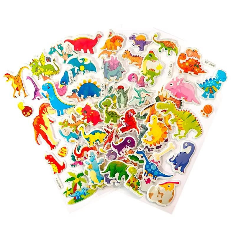 6/12/24pcs 3D Bubble Stickers Reusable Cartoon Dinosaur Design Children Sticker Toys for Kids Birthday New Year Gift TMZ