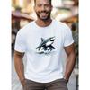 Men'S Casual Short-Sleeved Round Neck T-Shirt Featuring a Detailed Shark Design, Made from Micro-Elastic. This Printed T-Shirt Offers a Regular Fit