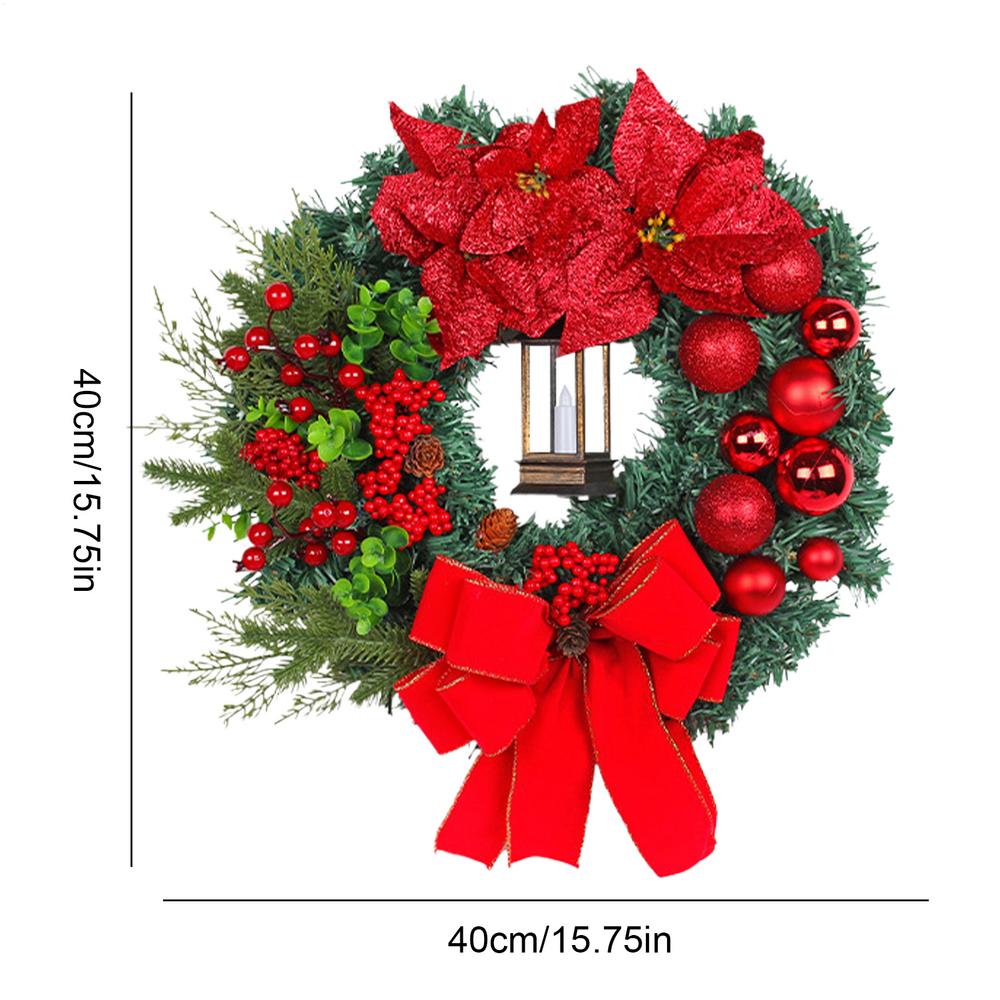 Outdoor Christmas Wreath With Lights Artificial Bow Wreath Household Festival Decoration For Front Door Wall Fireplace Window