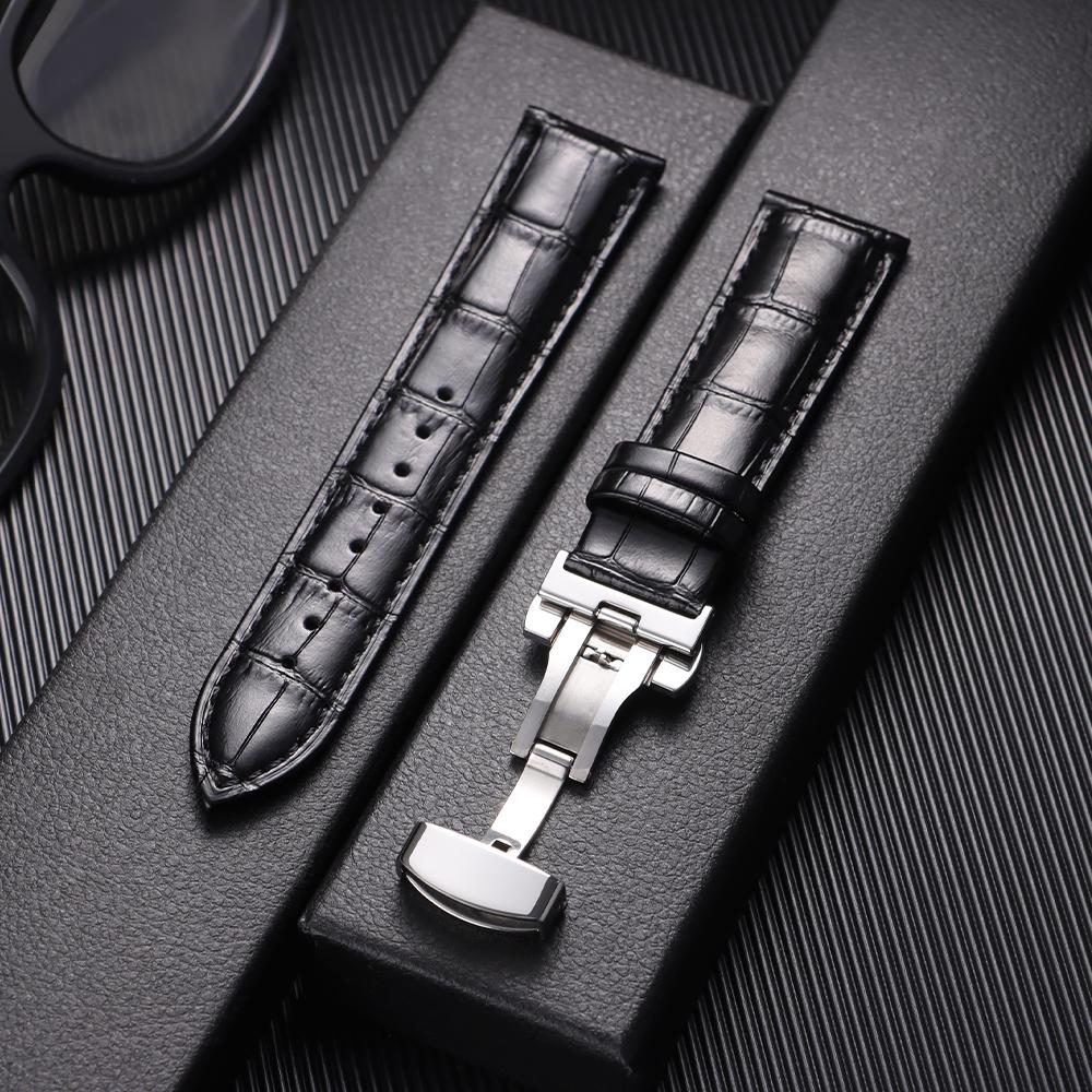 Genuine Calfskin Leather Watch Starp 12/13/14/15/16/17/18/19/20/21/22/23/24mm Universal Replacment Bands with Butterfly Buckle