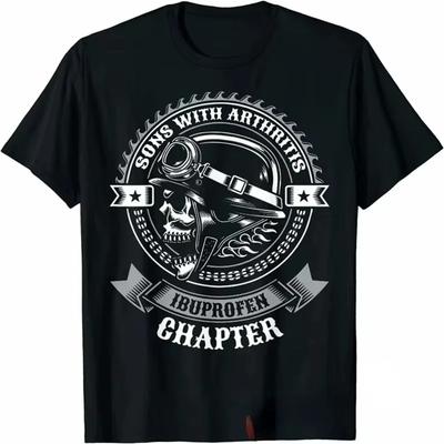 Streetwear Sons with Arthritis Ibuprofen Chapter Funny Biker Skull T Shirt Black Vintage Mens Graphic Tee Gothic Ropa Hombre Top