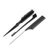 3 Pcs Professional Hair Styling Comb Set: Metal Pin Rat Tail Comb, Teasing Brush & Double-Ended Edge Eyebrow Brush for Salon & Home Hair Braiding, Sty