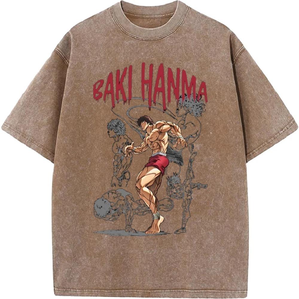 Anime Baki Hanma Baki Cool Printed Tshirt Men Manga Vintage T-shirts Washed Cotton Tee Harajuku Male Casual Oversized T Shirt