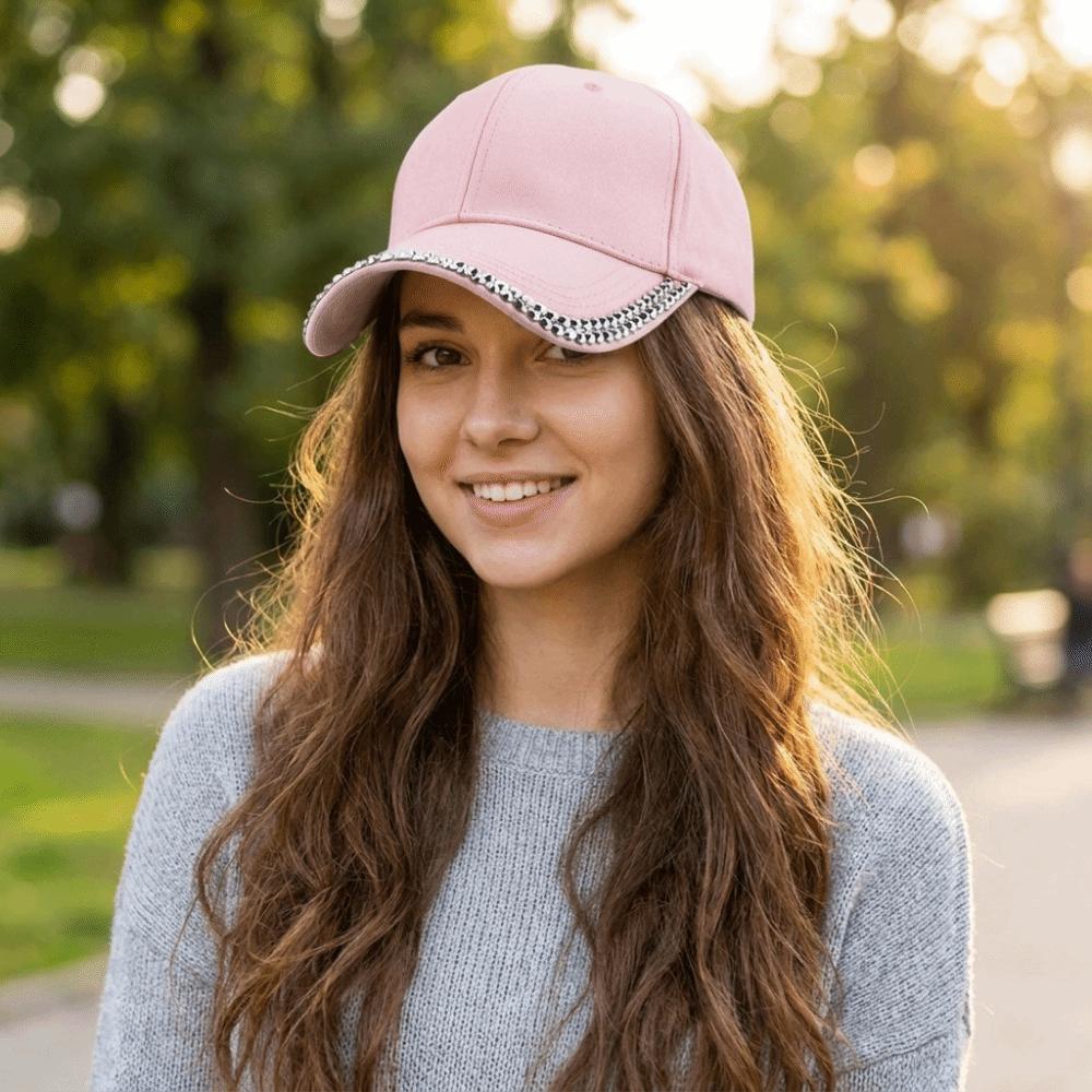Adjustable Rhinestone Baseball Cap Bling Crystal Edge Outdoor Sun Hat Diamond Brim Cap Casual Wear