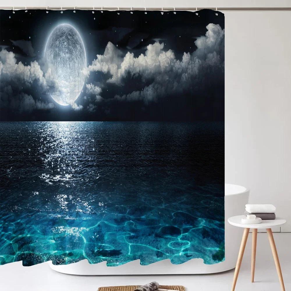 Starry Space Shower Curtain Blue Galaxy Shower Curtains Nebula Waterproof Polyester Fabric for Bathtub Bath Room Decor with Hook